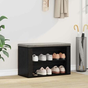 Schoenenrek met plank Zwart eiken 75 x 35 x 45 cm Bewerkt hout 1