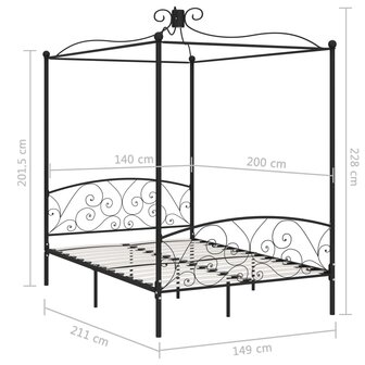 Hemelbedframe metaal zwart 140x200 cm 6