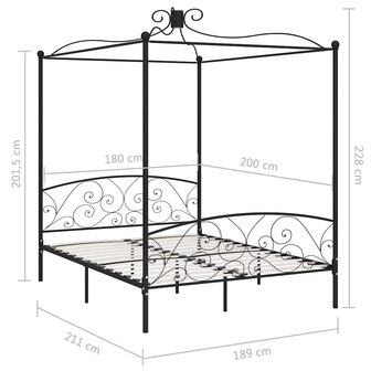 Hemelbedframe metaal zwart 180x200 cm 5