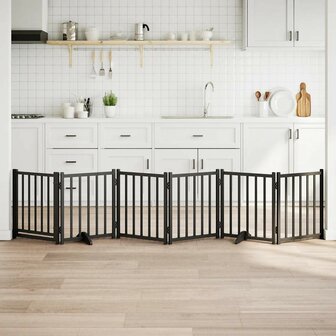 Hondenhek inklapbaar 6 panelen 300 cm massief vurenhout zwart 1