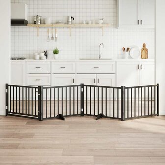 Hondenhek inklapbaar 4 panelen 320 cm massief vurenhout zwart 1