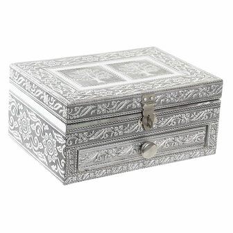 Juwelenkistje Home ESPRIT Zilverkleurig Natuurlijk Hout Aluminium 17,5 x 12,5 x 8,5 cm 3