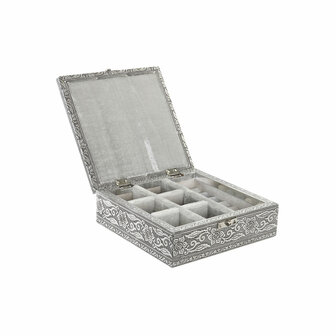 Juwelenkistje Home ESPRIT Zilverkleurig Natuurlijk Hout Aluminium 18 x 18 x 6 cm 1