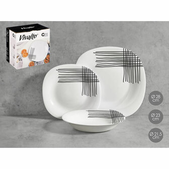 Serviesset Vivalto Wit Zwart Opaal glas Strepen 18 Onderdelen (2 Stuks) 2