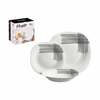 Serviesset Vivalto Wit Zwart Opaal glas Strepen 18 Onderdelen (2 Stuks) 4