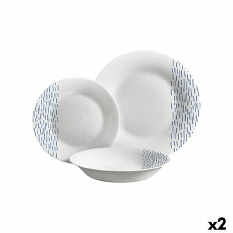 Serviesset Vivalto Blauw Wit Opaal glas Regen 18 Onderdelen (2 Stuks) 1