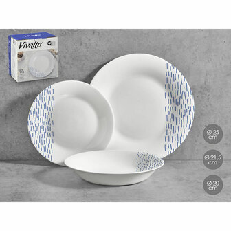 Serviesset Vivalto Blauw Wit Opaal glas Regen 18 Onderdelen (2 Stuks) 2