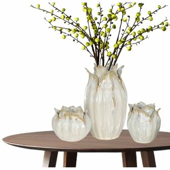 Vaas Home ESPRIT Cr&egrave;me Keramisch Blad van een plant 19 x 19 x 33 cm 2