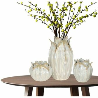 Vaas Home ESPRIT Cr&egrave;me Keramisch Blad van een plant 22 x 22 x 19 cm 2