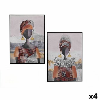 Canvas Gift Decor Rood Grijs Oranje Vrouw 50 x 3 x 70 cm (4 Stuks) 1