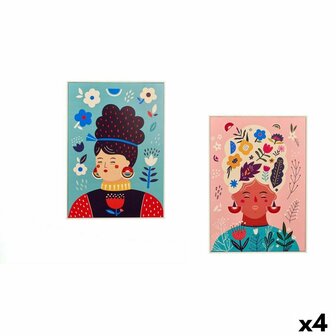 Canvas Gift Decor Multicolour Vrouw 50 x 3 x 70 cm (4 Stuks) 1