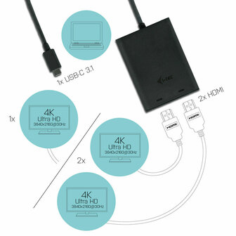Adapter DisplayPort naar HDMI i-Tec C31DUAL4KHDMI        Zwart 4K Ultra HD 2