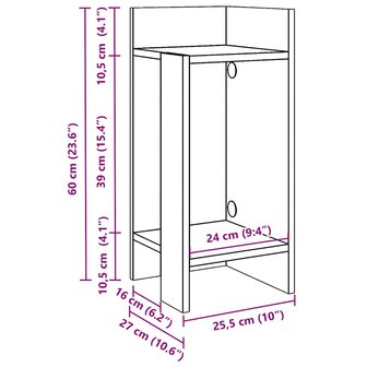 Bijzettafeltje met plank 25,5x27x60 cm oud houtkleurig 9