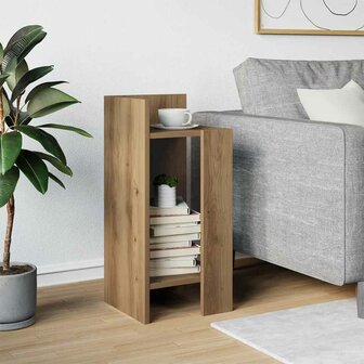 Bijzettafeltje met plank 25,5x27x60 cm artisanaal eikenkleur 3