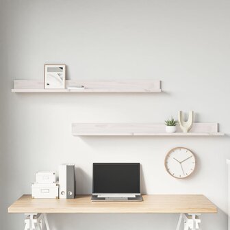 Wandkasten 2 st 110x11x9 cm massief grenenhout wit 5