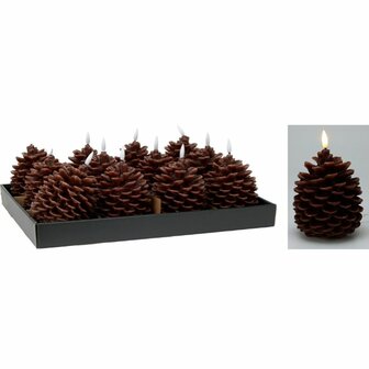 LED kaars Lifetime Bruin Dennenappel 13 cm Vlameffect 1