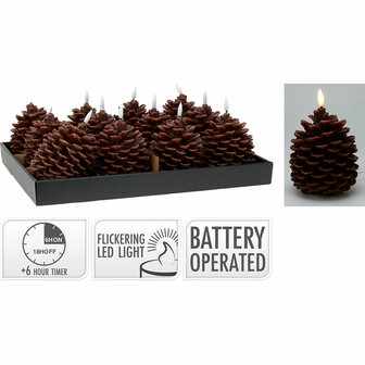 LED kaars Lifetime Bruin Dennenappel 13 cm Vlameffect 2