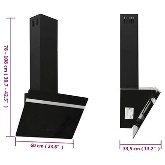 Wandafzuigkap 60 cm staal en gehard glas zwart 9
