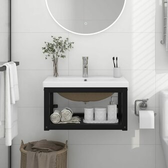 Wastafelframe met inbouwwastafel ijzer zwart 1