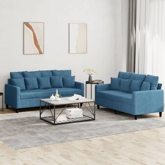 2-delige Loungeset met kussens fluweel blauw 1
