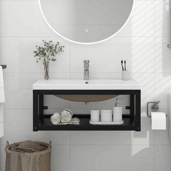 Wastafelframe met inbouwwastafel ijzer zwart 1