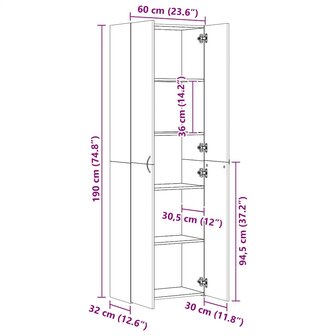 Kantoorkast 60x32x190 cm bewerkt hout grijs sonoma eikenkleurig 8