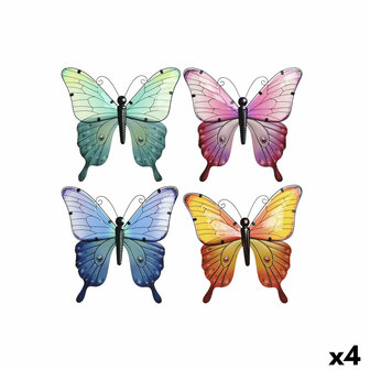 Wanddecoratie Home ESPRIT Geel Blauw Groen Lila Vlinder Shabby Chic 30 x 1,5 x 30 cm (4 Stuks) 1