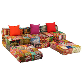 Poef driezits modulair stof patchwork 8