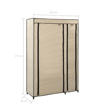 Kledingkast opvouwbaar 110x45x175 cm stof cr&egrave;me 7