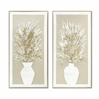 Schilderij Home ESPRIT Wit Beige Vaas Traditioneel 62 x 4,5 x 122 cm (2 Stuks) 1