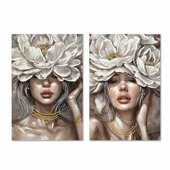 Schilderij Home ESPRIT Wit Beige Blommor Romantiek 60 x 3 x 90 cm (2 Stuks) 1