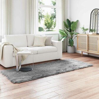Nep Schapenvacht Tapijt Tafalla Grijs 80 x 250 cm Polyester 1