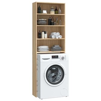 Wasmachinekast 64x24x190 cm wit en sonoma eikenkleurig 4