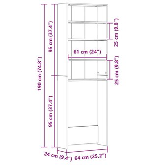 Wasmachinekast 64x24x190 cm wit en sonoma eikenkleurig 9