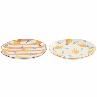 Dinerbord Home ESPRIT Geel Blauw Wit Oranje Keramiek Citroen Mediterrane 27 X 27 X 2,7 CM (2 Stuks) 3