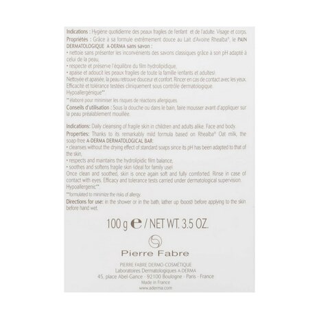Blok Zeep A-Derma Pain Au Lait D&apos;Avoine (1 Stuks) 2
