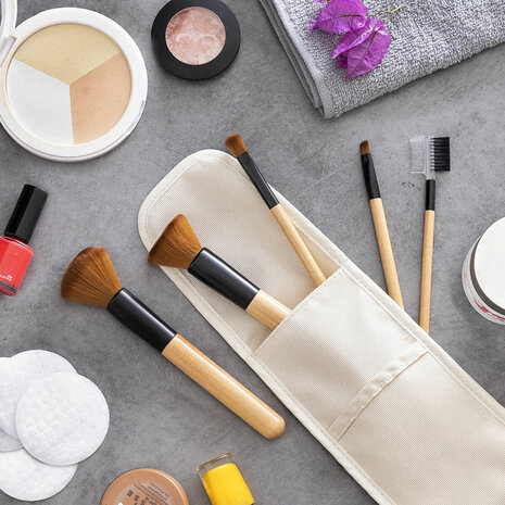 Set houten Make-up borstels met draagtas Miset InnovaGoods 5 Stuks 2
