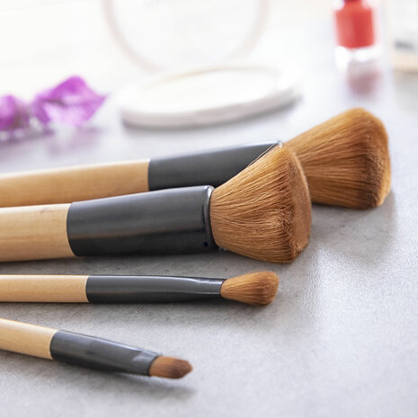 Set houten Make-up borstels met draagtas Miset InnovaGoods 5 Stuks 5