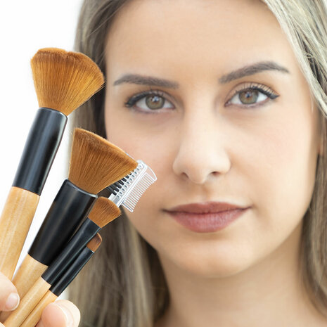 Set houten Make-up borstels met draagtas Miset InnovaGoods 5 Stuks 6