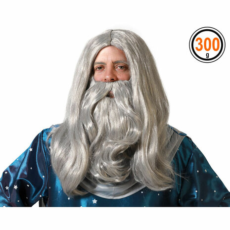 Pruik met Baard Tovenaar Grijs 2