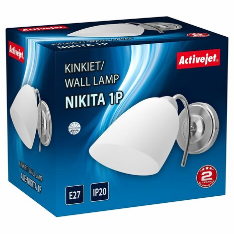 Wandlamp Activejet NIKITA 1P Nikiel Wit Nikkel Metaal Glas 60 W 220-240 V 26 x 12 x 12,5 cm 30 x 12 x 15 cm (1 Onderdelen) 4
