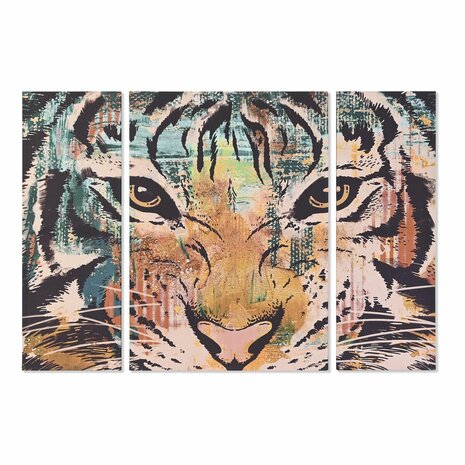 Set van 3 Schilderijen DKD Home Decor Koloniaal Tijger 140 x 3,8 x 100 cm 1