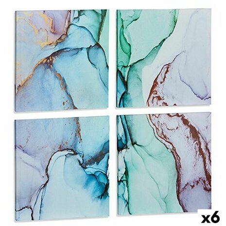 Set van 4 Schilderijen Canvas Marmer Blauw 35 x 7 x 35 cm (6 Stuks) 1