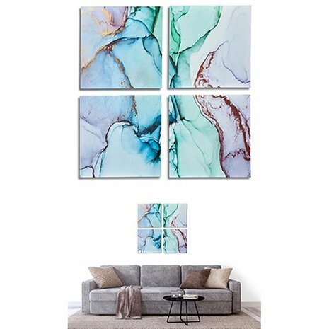 Set van 4 Schilderijen Canvas Marmer Blauw 35 x 7 x 35 cm (6 Stuks) 3