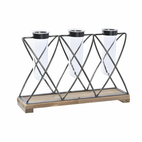Vaas DKD Home Decor Bruin Zwart Transparant Metaal Kristal Paulownia hout 36,5 x 11,5 x 23,5 cm 1