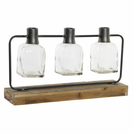Vaas DKD Home Decor Zwart Natuurlijk Metaal Kristal Paulownia hout 49 x 11 x 27 cm (3 Onderdelen) 1