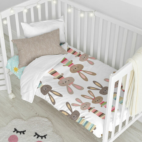 Dekbedovertrek set HappyFriday Moshi Moshi Rabbit Family Multicolour Wieg voor baby&apos;s 2 Onderdelen 2