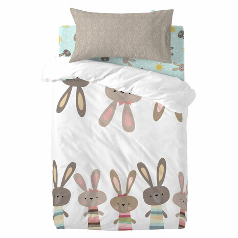 Dekbedovertrek set HappyFriday Moshi Moshi Rabbit Family Multicolour Wieg voor baby&apos;s 2 Onderdelen 1