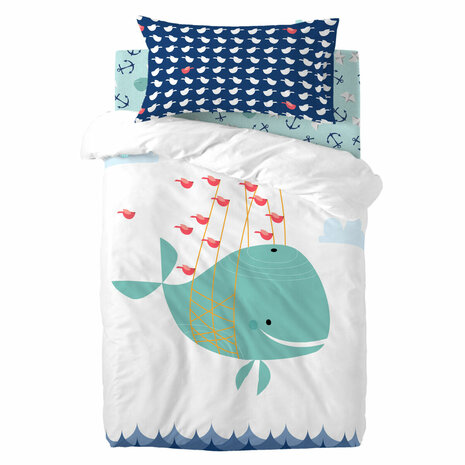 Dekbedovertrek set HappyFriday Moshi Moshi Whale Multicolour Wieg voor baby&apos;s 2 Onderdelen 1