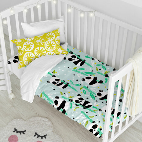 Dekbedovertrek set HappyFriday Moshi Moshi Panda Garden Blue Blauw Wieg voor baby&apos;s 2 Onderdelen 2